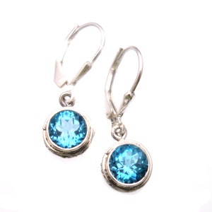 Blue Topaz Earrings handmade jewelry Round Earrings Silver earrings lever back earrings Dainty Jewelry Top quality Blue Topaz Jewelry