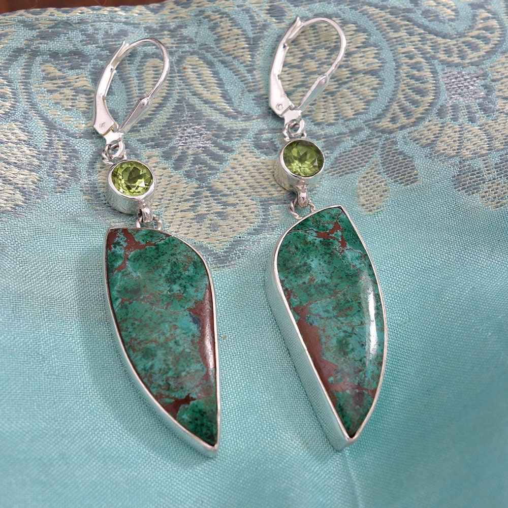 Chrysocolla and Peridot Earrings Lever Back 925 Sterling - Etsy.de