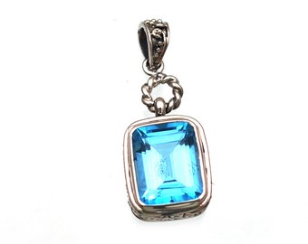 Blue Topaz Pendant Genuine Stone Bali Jewelry blue topaz necklace gemstone jewelry