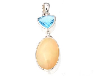 Real Opal Pendant Ethiopian Opal Pendant Swiss Blue topaz Pendant Gemstone Pendant Birthstone Pendant