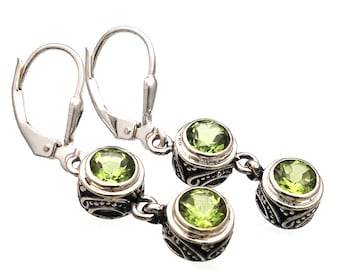 Peridot Earrings Lever Back Earrings Handmade in Bali Silver Jewelry multistone earrings affordable earrings green earrings classy earrings