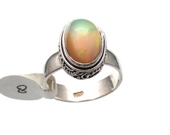 Opal Ring  Ethiopian Opal Silver Jewelry handmade in Bali Size 8 genuine opal ring