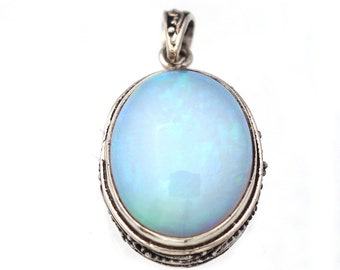 Genuine Opal Pendant Necklace; 925 Sterling Silver; Real Opal Gemstone; Handmade Jewelry; Metaphysical Celestial; Special Occasion Gift