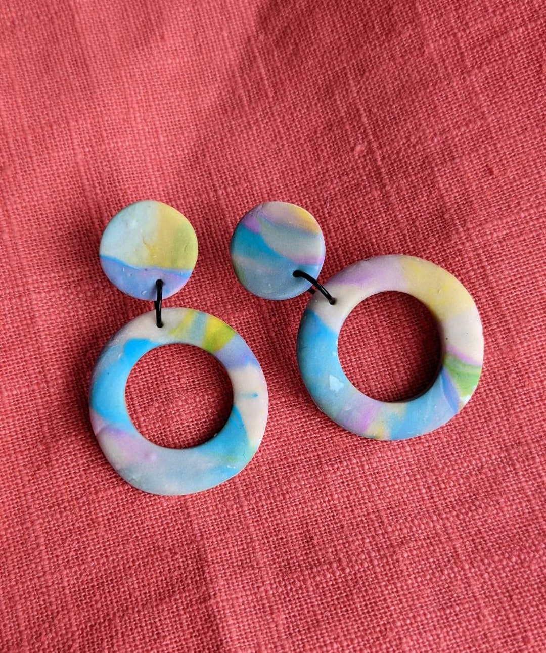 Pastel Statement Earrrings, Dangly Earrings, Marbled Pale Colours