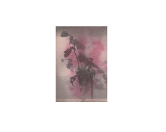 Monotype, Dark Abstract Floral Mixed-Media Mono Print, Black and Pink Wall Art, Abstract Nature