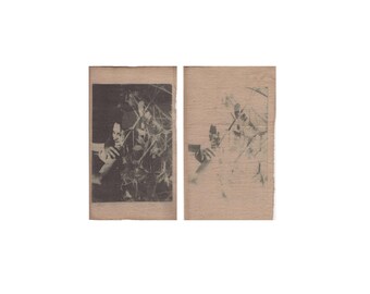 Black & Beige Moody Textile Wall Art SET of Two, Nature Portrait Mono Print, Photography Collage Mixed Media Artwork