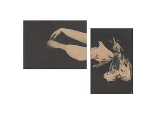 Dark Botanical print set, Hands wall art, Photography Collage Mixed Media Artwork,  Handprinted, Monochrome photography,  Moody Art Print