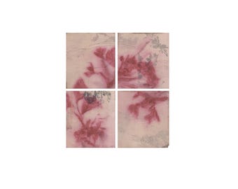 Earthy Minimalist Abstract Set of 4, Mini Abstract Nature Art , Vintage Beige & Red Japandi Wall Art , Organic Wabi Sabi Printmaking Art