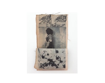 Original Mono print Artist Book, Photography Collage Mixed Media, Moody Trees, Abstract Botanical Portrait Textile Artwork