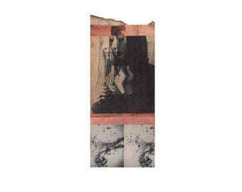 Moody Botanical Textile Artwork, Vintage Dark Moody Floral , Abstract Botanical Portrait Mixed-Media Mono Print, Photography Collage