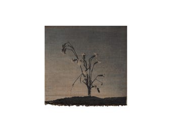 Moody Floral Textile Artwork, Carnation Art, Handprinted, Vintage Floral Bouquet Mixed Media-Photography, Wildflowers Botanical Tapestry Art