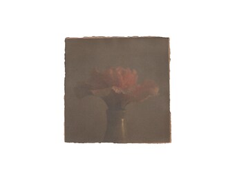 Hibiscus flower print, Small Flower Print , Analog Print on Dyed Paper, Floral Wall Art Print, Handprinted, Minimalist Art