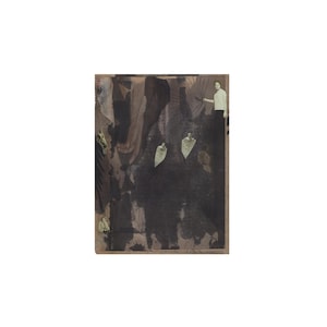 Paesaggio surreale, monotipo, monostampa astratta originale, collage originale, arte murale malinconica, tecnica mista su carta, arredamento eclettico