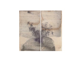 Original diptych Abstract Floral Monotype , Abstract Nature Set, Moody Vintage Beige & Black Japandi Wall Art , Organic Wabi Sabi