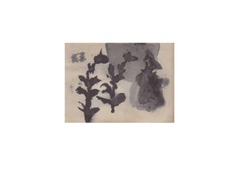 original ink painting, small abstract art, minimalist japandi decor, abstract floral black and beige wall art