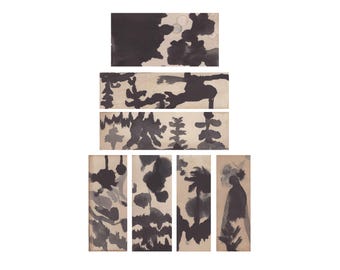 Abstract Figurative Sketches Set of 7, Black and Beige Art Collection, Abstract Nature Ink Drawing Set, Signed Studio Work, Original Art