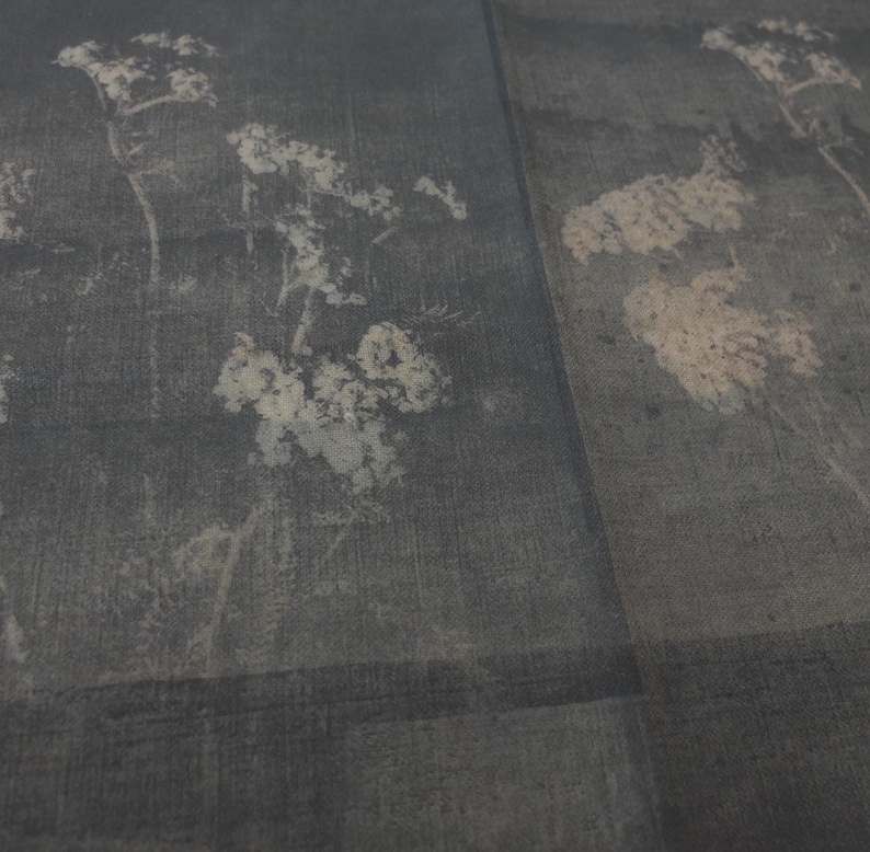 Dark Botanical Textile Artwork, Black Floral Mixed-Media Mono Print ...