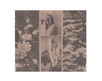 Brown & Beige Abstract Floral Mixed-Media Mono Print, Minimalist Contemporary Textile Artwork, Photography Collage , Handprinted