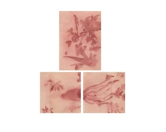 Abstract Figurative Sketches Set of 3, Red and Beige Art Collection, Abstract Nature Drawing Set, Original Art on Paper