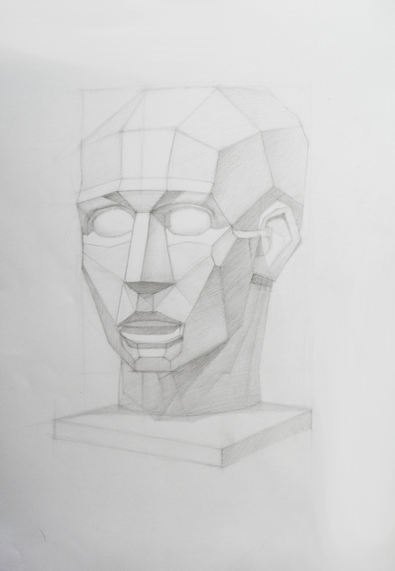 Dessin Original Au Crayon Visage Humain Géométriques étude Sur Papier Figure Anatomiques Corps Masculin Abstrait Mur Dart Moderne Décor De Bureau