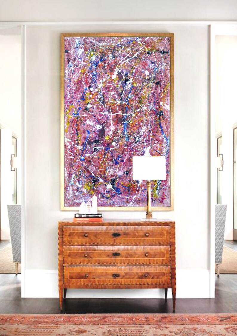 Original-Gemälde auf Leinwand große horizontale Malerei rosa | Etsy