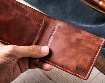Handmade Leather Bifold Wallet, Personalized Men's Wallet