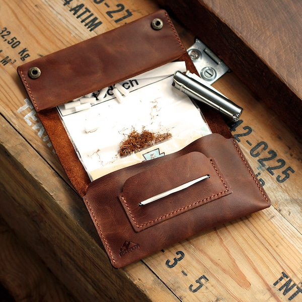 Leather Tobacco Pouch, Personalized Leather Tobacco Case, Engraved Tobacco Pouch, Tobacco Holder, Rolling Tobacco Pouch, Gift for Christmas
