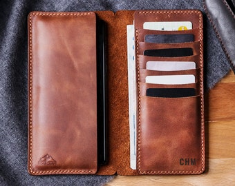 Personalized Leather iPhone Wallet Case, Handmade Long Bifold