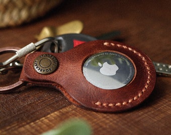 Leather Airtag Case, Handmade Apple Airtag Leather Key Fob, Airtag Holder, Gift Ideas, Air Tag Key Ring, Personalized Christmas Engraving