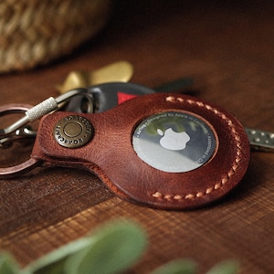 Leather Airtag Case, Handmade Apple Airtag Leather Key Fob, Airtag Holder, Gift Ideas, Air Tag Key Ring, Personalized Christmas Engraving