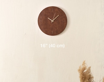 Large Wall Clock / Scandinavian Decor / Leather Modern Wall Clock / Mid Century Wall Clock / Silent Mechanism / Office Decor Gift