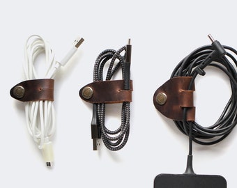 Conjunto de 3 organizadores de cables, envoltura de cordón de cuero, conjunto organizador de cables de cuero, soporte de cable de cargador de Macbook, guardián de cable mínimo, soporte de auriculares