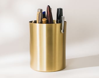 Brass Pen Holder / Unique Pen Case / Brass Cup / Stationery Container / Pencil Pen Brush Pot / Best Office Gift / Solid Brass Desk Accessory