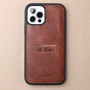 Leren tas iPhone 15 Pro / monogramgravure / leren tas gepersonaliseerd / gepersonaliseerd cadeau-idee / aangepaste naamgravure / schokbestendig