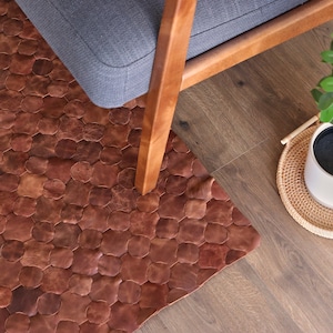 Contemporary Leather Rug / Knitted Leather Rug / Boho Style Home Decor / Modern Woven Rug / Mid-century Decor / Father&#39;s Day Gift