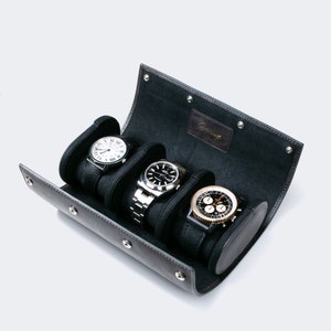 Kolen lederen horlogekast voor 3 personen / drievoudige horlogerol / reishorlogedoos / luxe leren horlogekast voor drie horloges / bruidegom cadeau