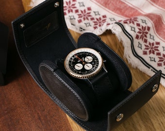 Coal Leather Travel Watch Case / Single Watch Roll / Travel Watch Box / Luxury Leather Watch Case for Single Watch / Groom Gift