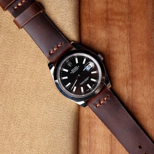 Leather Watch Strap / Brown Full Grain Leather Watch Band 18mm 20mm 22 mm / Custom initials / Handmade Leather Watch Band image 1