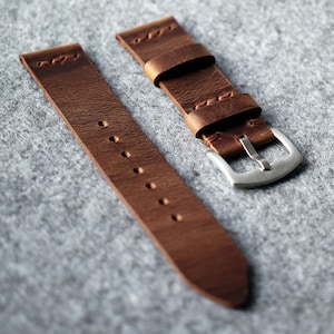 Leather Watch Strap / Brown Full Grain Leather Watch Band 18mm 20mm 22 mm / Custom initials / Handmade Leather Watch Band image 5