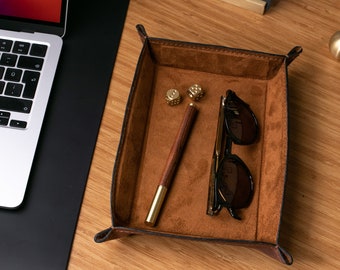 Handgefertigte Leder Tablett: Brauner Schreibtisch Organizer, Luxus Büro Geschenk