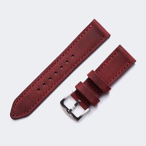 Leather Watch Strap/Distressed Burgundy Leather Custom Made Panerai Strap/Handstitched Bifold Watch Strap 26mm 24mm 22mm 20mm Tapered