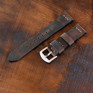 Leather Watch Strap / Brown Full Grain Leather Watch Band 18mm 20mm 22 mm / Custom initials / Handmade Leather Watch Band image 6