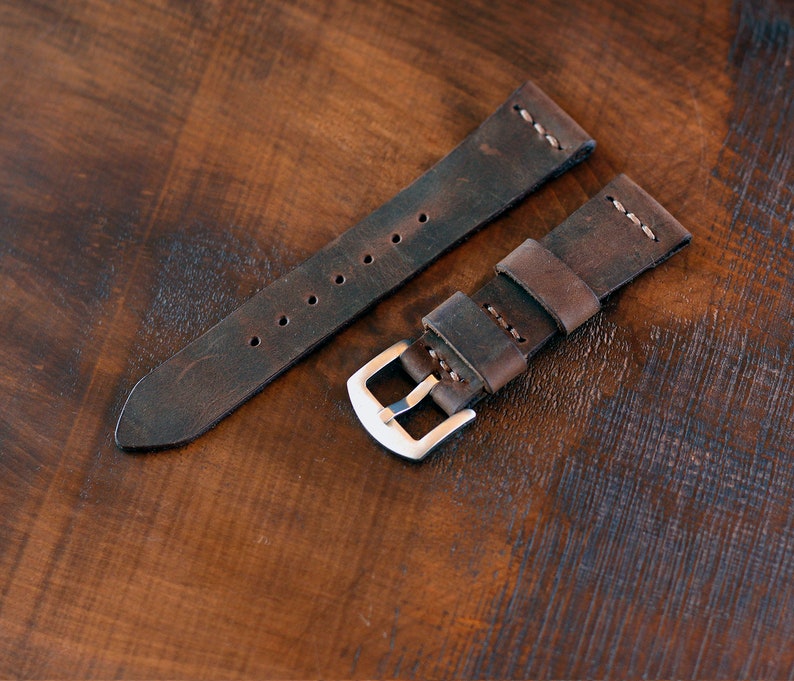 Leather Watch Strap / Brown Full Grain Leather Watch Band 18mm 20mm 22 mm / Custom initials / Handmade Leather Watch Band image 6