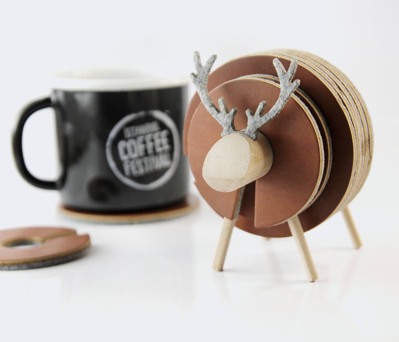 Leather Coaster Set Felt Wooden Coaster Cute Coaster Drink Etsy