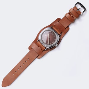 Leather Bund Watch Strap / Military Watch Strap / 20mm, 22 mm, 24mm / Tan Leather Bund Strap / Handmade Leather Pilot Watch Strap