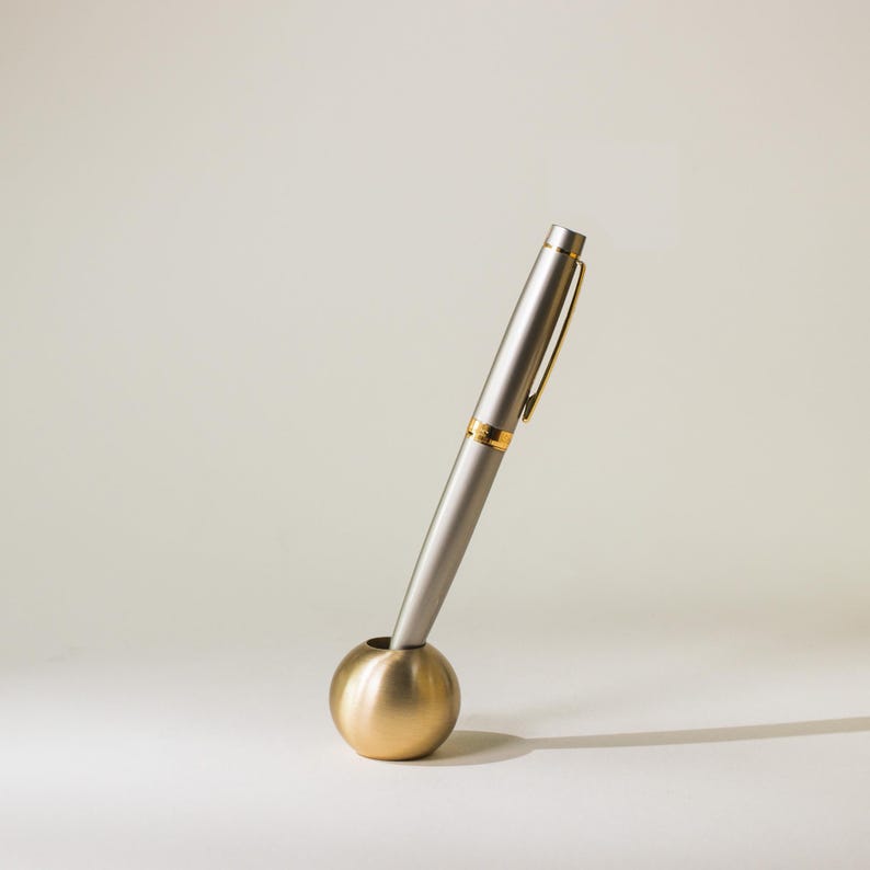 Solid Brass Pen Pot - Modern Desk Accessory image 1
