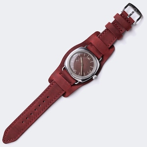Custom-made Burgundy Leather Bund Watch Strap / Military Watch Strap / 20mm, 22 mm, 24mm / Handmade Leather Pilot Watch Strap