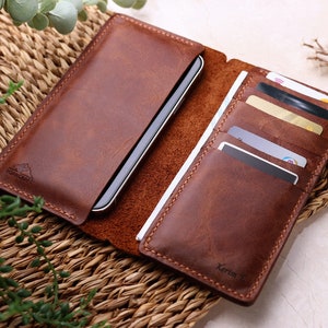 iPhone 12/13 Leather Wallet Case / iPhone 12 Pro Max Wallet Case / Tobacco Leather iPhone Wallet / Personalized iPhone 13 Pro Max Sleeve image 3