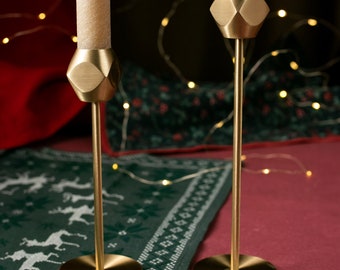 Brass Square Candlestick - Set of 2 / Candlestick Holder / Minimal Brass Candlesticks / Taper Candle Sticks Holders / Christmas Table Decor