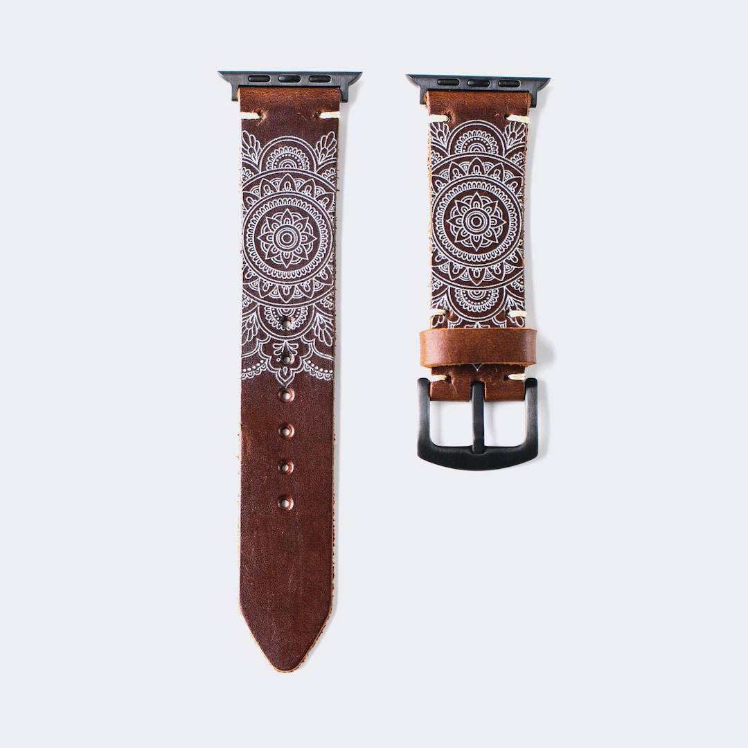 Mandala - Apple Watch Leather Band | Minimalist Style | One-of-a-kind Gifts | Handmade | Custom Made Hand Painted Watch Strap | Unique Gift
